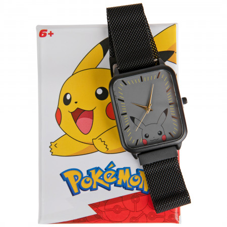 Pokemon Cute Pikachu Square Watch Face w/ Mesh Band